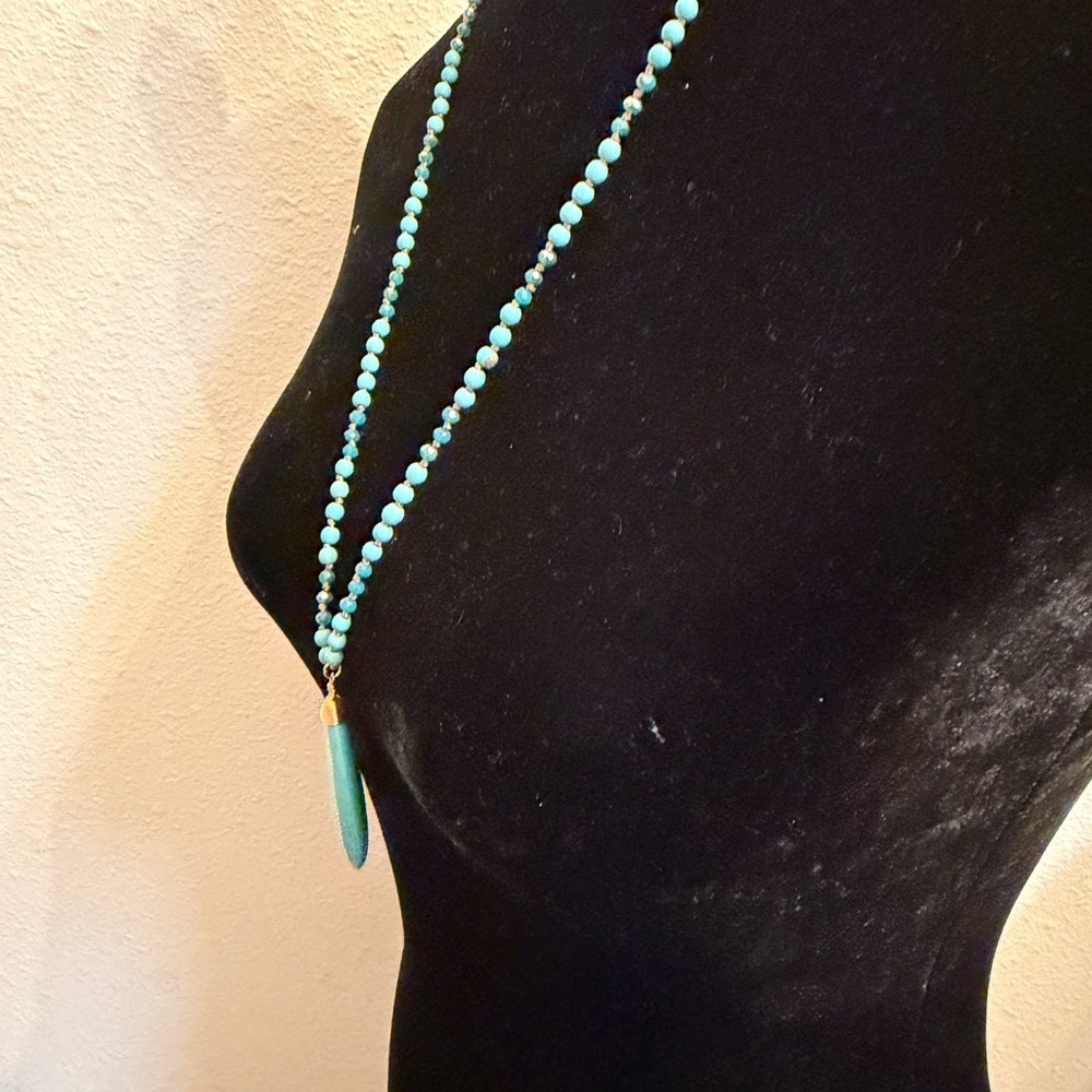 Boho Turquoise Teardrop Necklace | Long Beaded Southwest Style - Picture 5 of 5